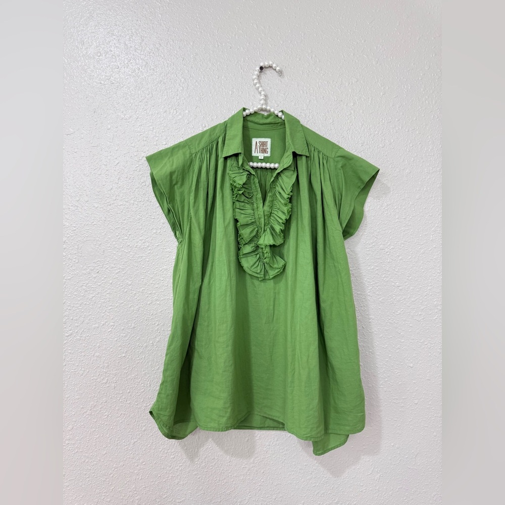 A Shirt Thing Logan Cuff Sleeves Hi Low Vneck Blouse Top Size S
